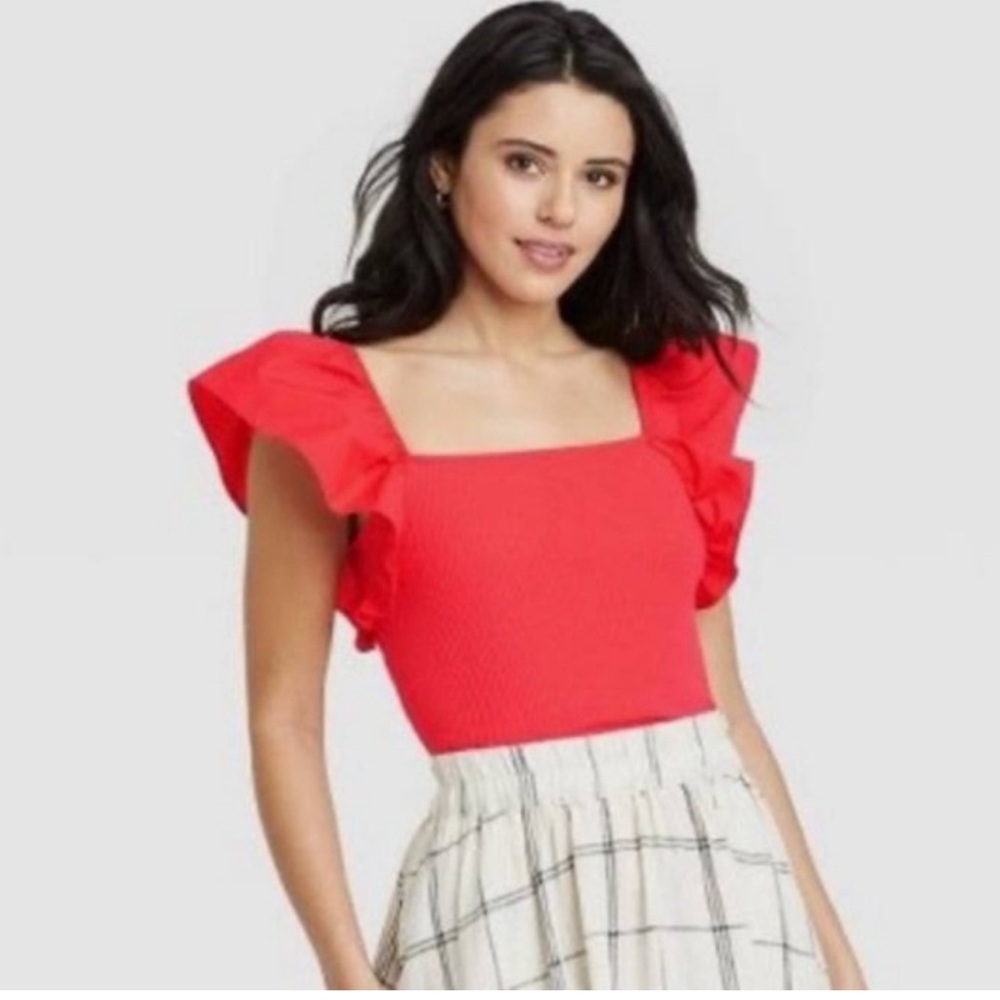 a new day • flutter sleeve tank top • red